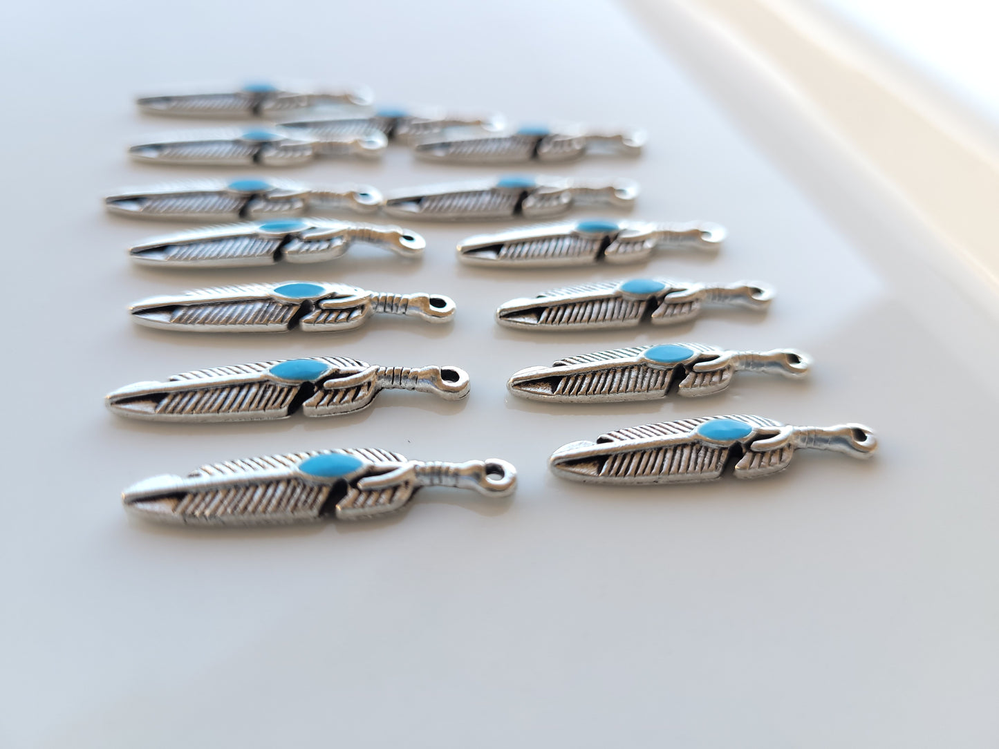 Charms - Feathers- 14 pcs. Retro Zinc Alloy Mini Feather Charms