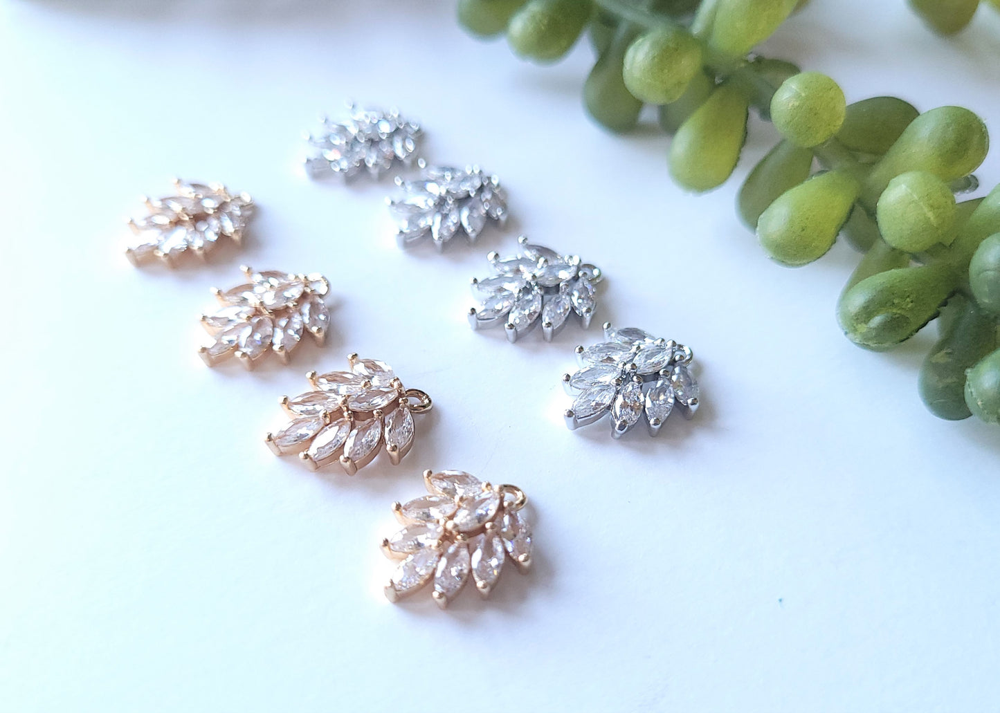 Rhinestone Feather Charm - mixed colors - 8 pieces