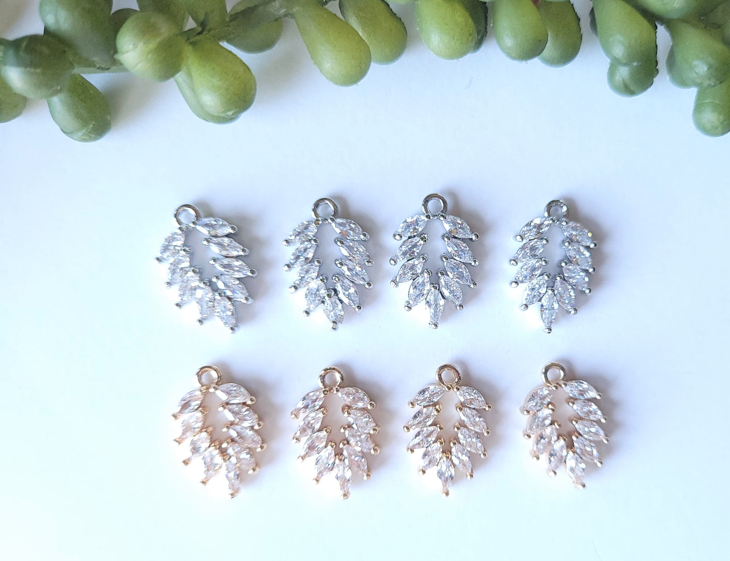 Rhinestone Open Feather Charm - mixed - 8 pieces