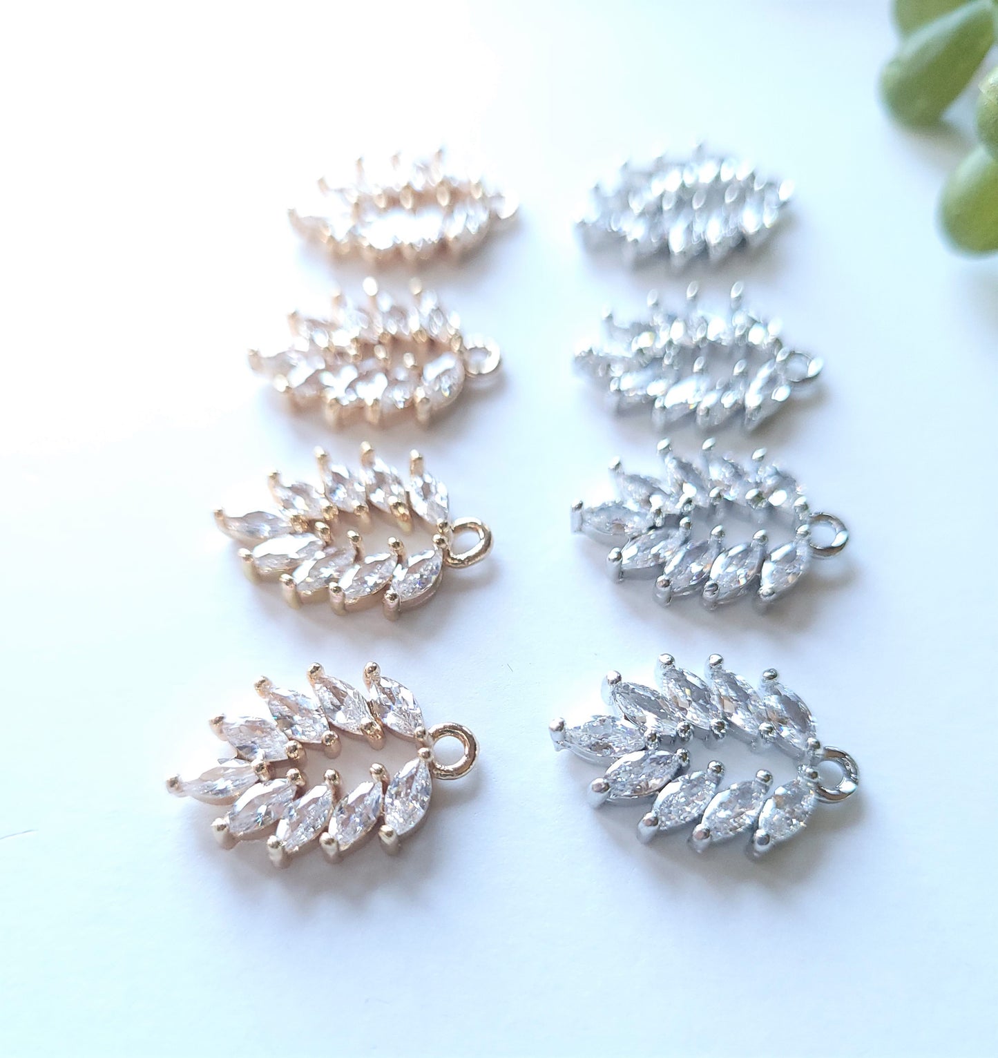 Rhinestone Open Feather Charm - mixed - 8 pieces