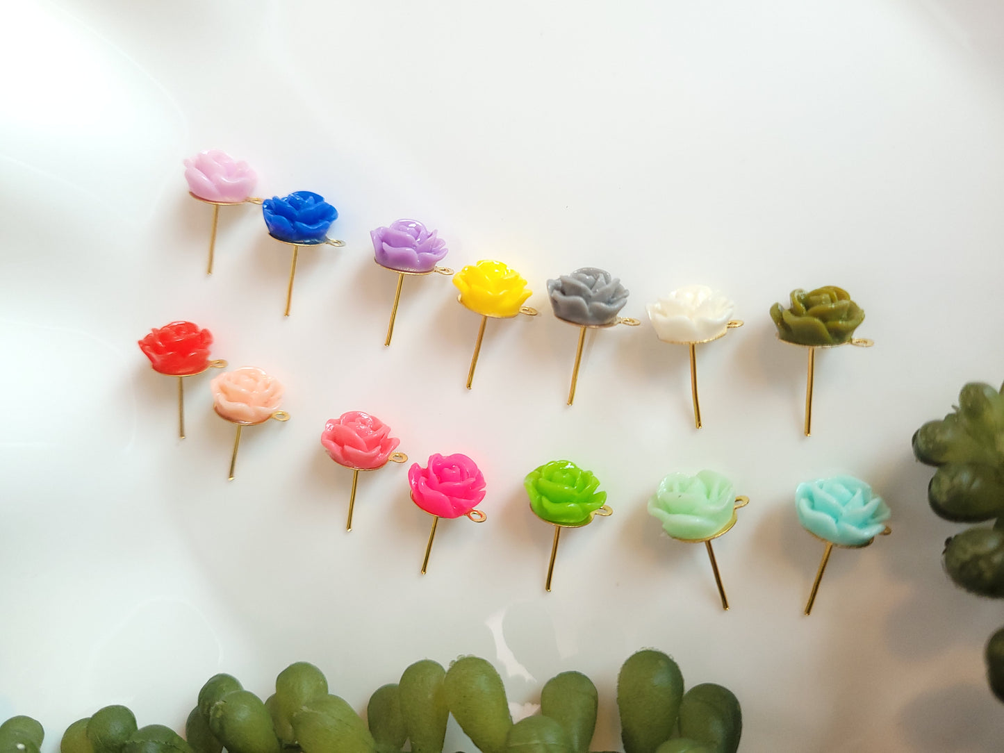 Resin Flower Ear posts connector - 5 pair - random mix