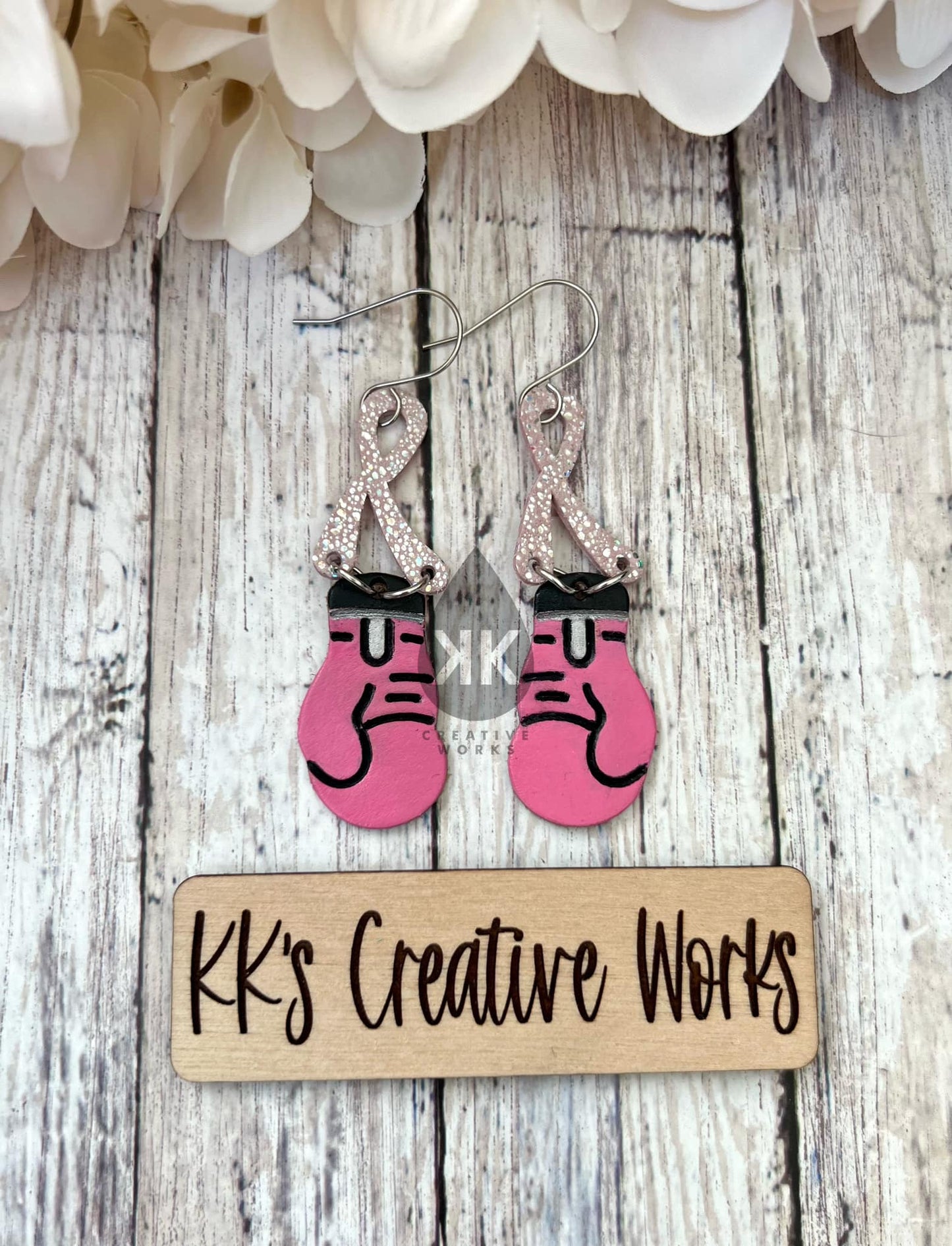 Fight like a girl - Embossed Boxing Gloves - Steele Rule Wooden Earring Die