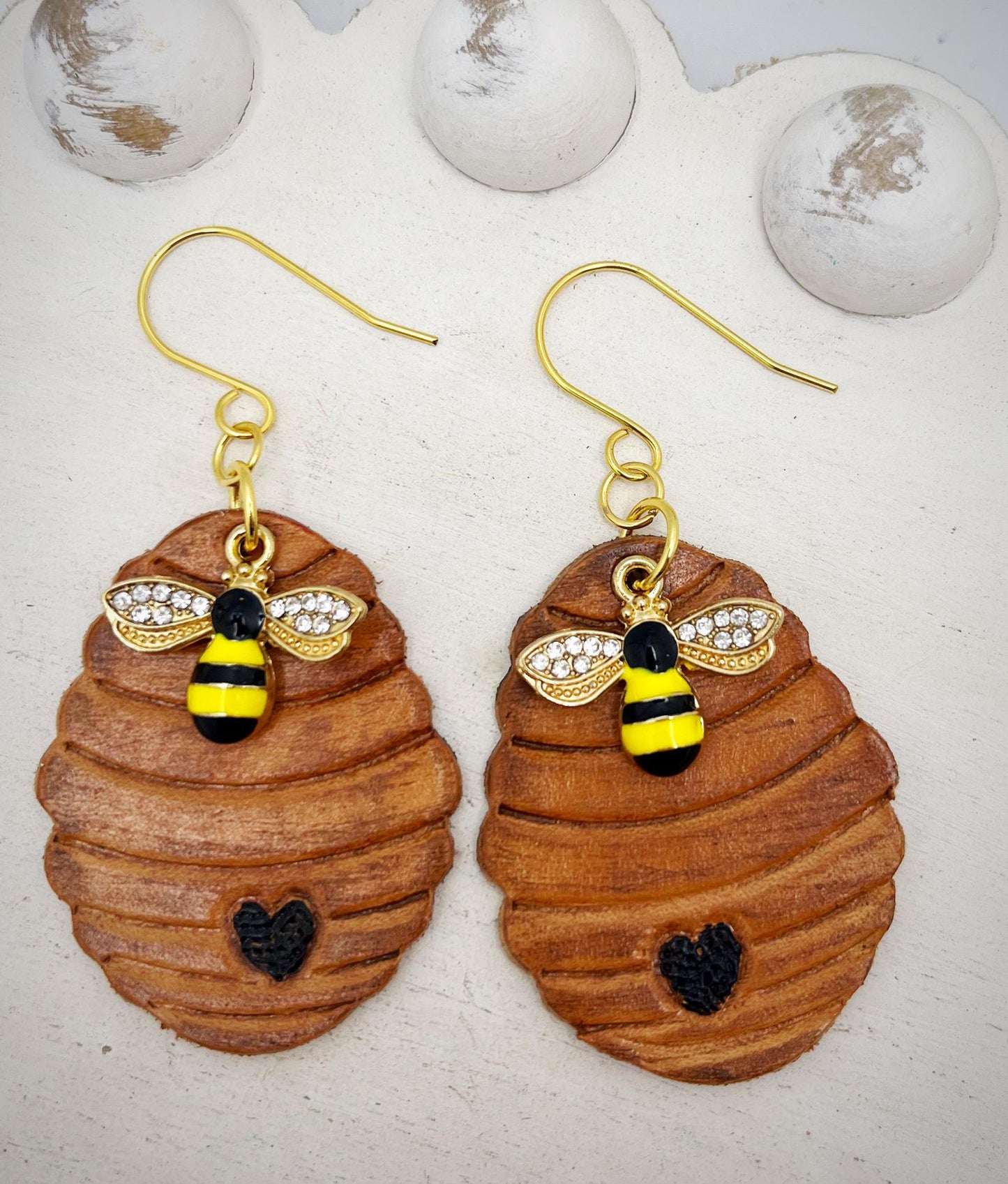 Preorder - Bee Hive with bees- 1.75" Embossed pair - Steel Rule Wooden Earring Die