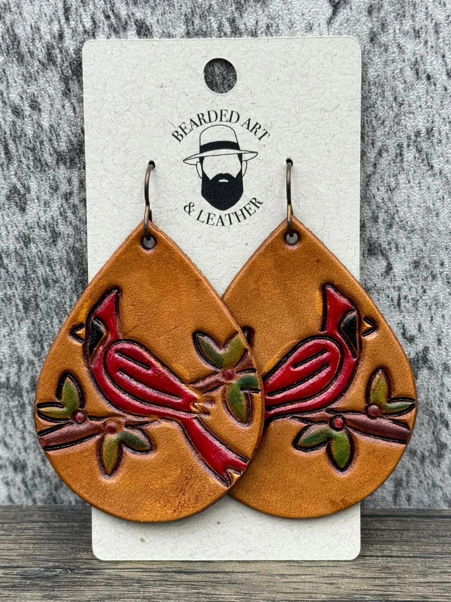 Cardinal Embossed Teardrop- 2.25" (mirrored pair) - Steel Rule Wooden Earring Die