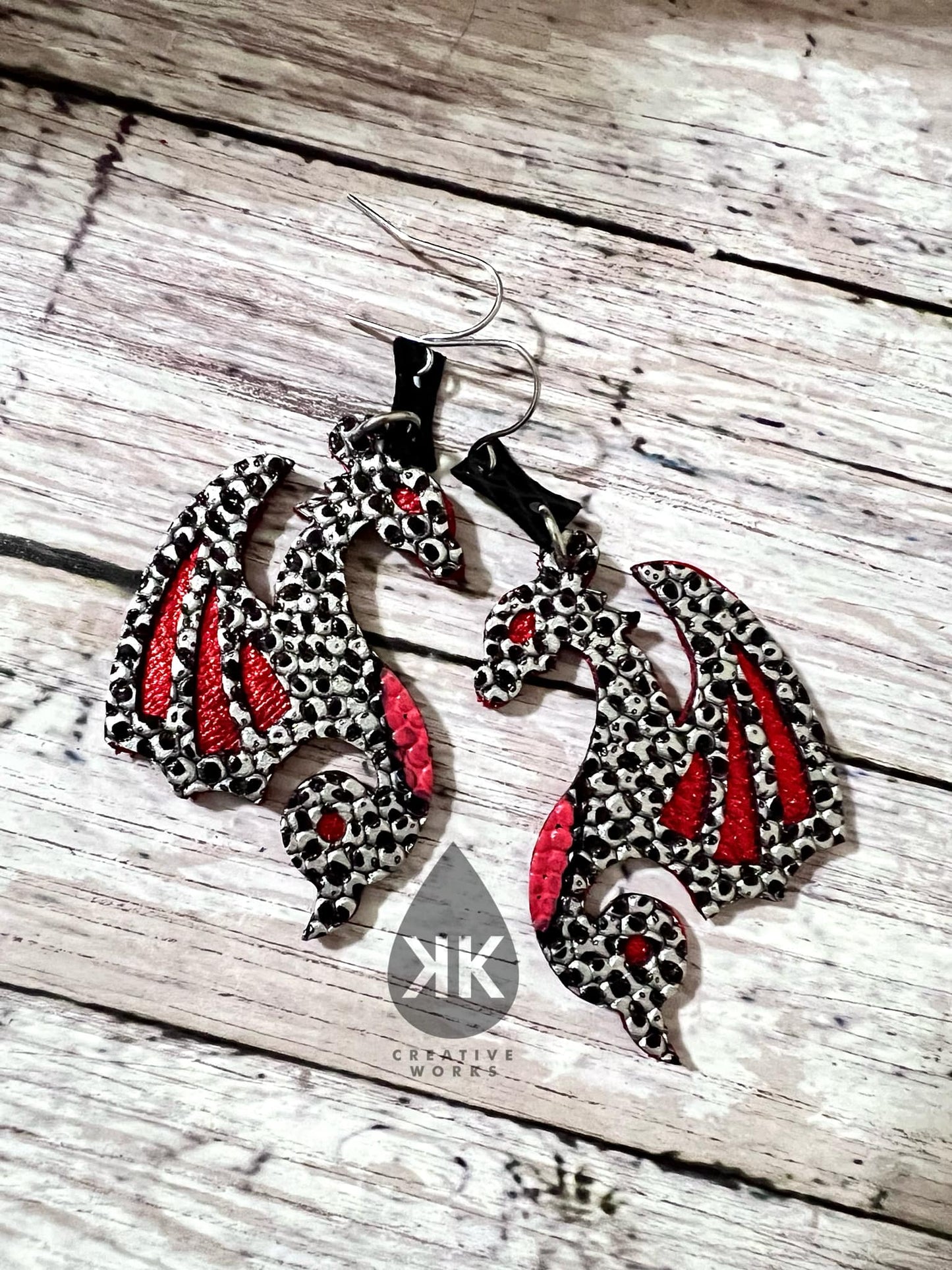 The Dragons Reign (cut out version) - 2" mirrored pair with connectors - Steel Rule Wooden Earring Die