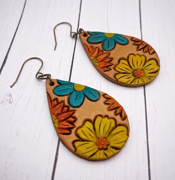 Floral Teardrop- 2.5" Embossed (mirrored pair) - Steel Rule Wooden Earring Die