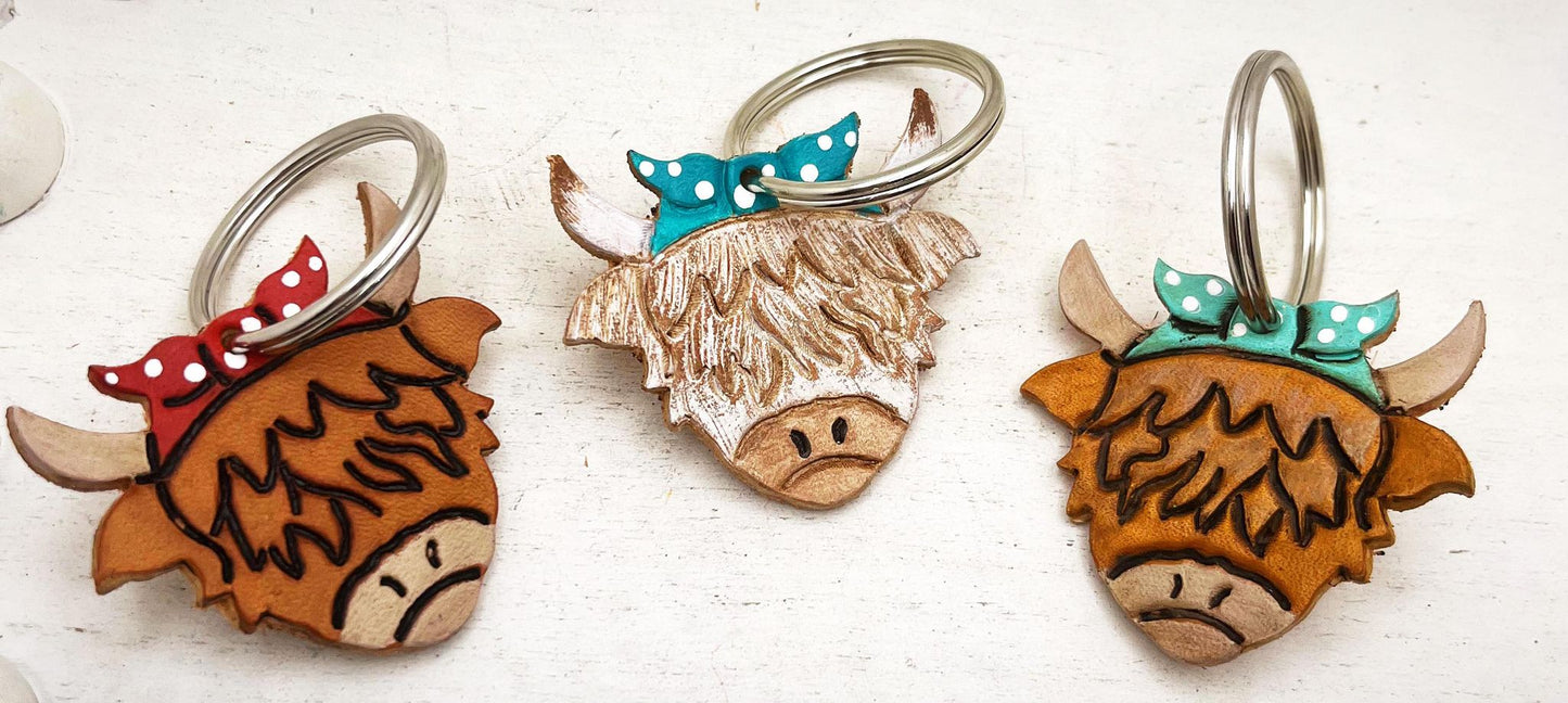 Elsie Mae - 1.75" Embossed Girl Highland Cow with bow - Steel Rule Wooden Earring Die