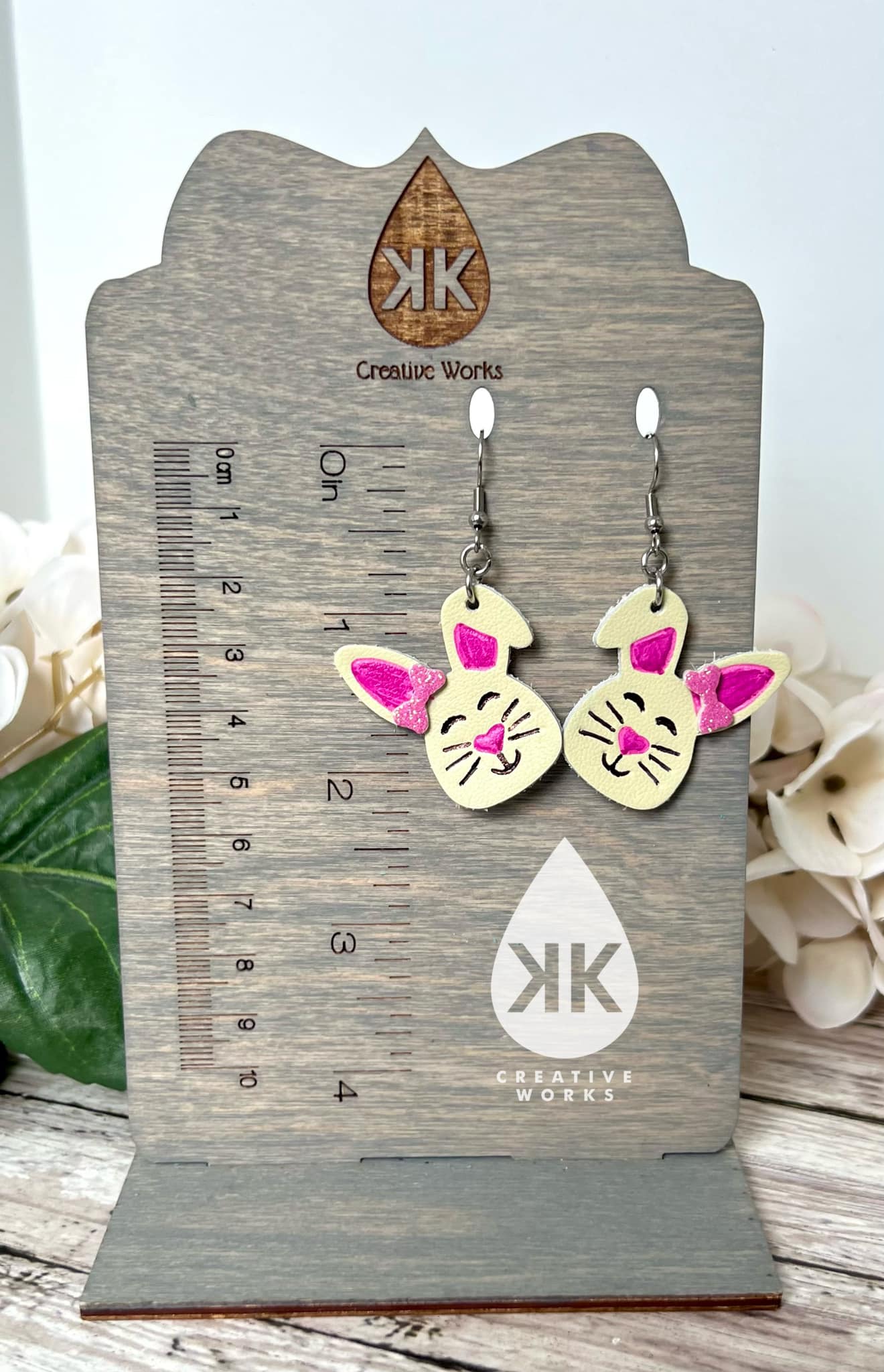 Heart Nose Bunny - Embossed Mirrored Pair - Steel Rule Wooden Earring Die