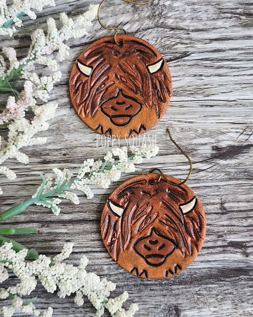 Preorder - Circle Highlander Embossed Cow , 1.75" - Steel Rule Wooden Earring Die