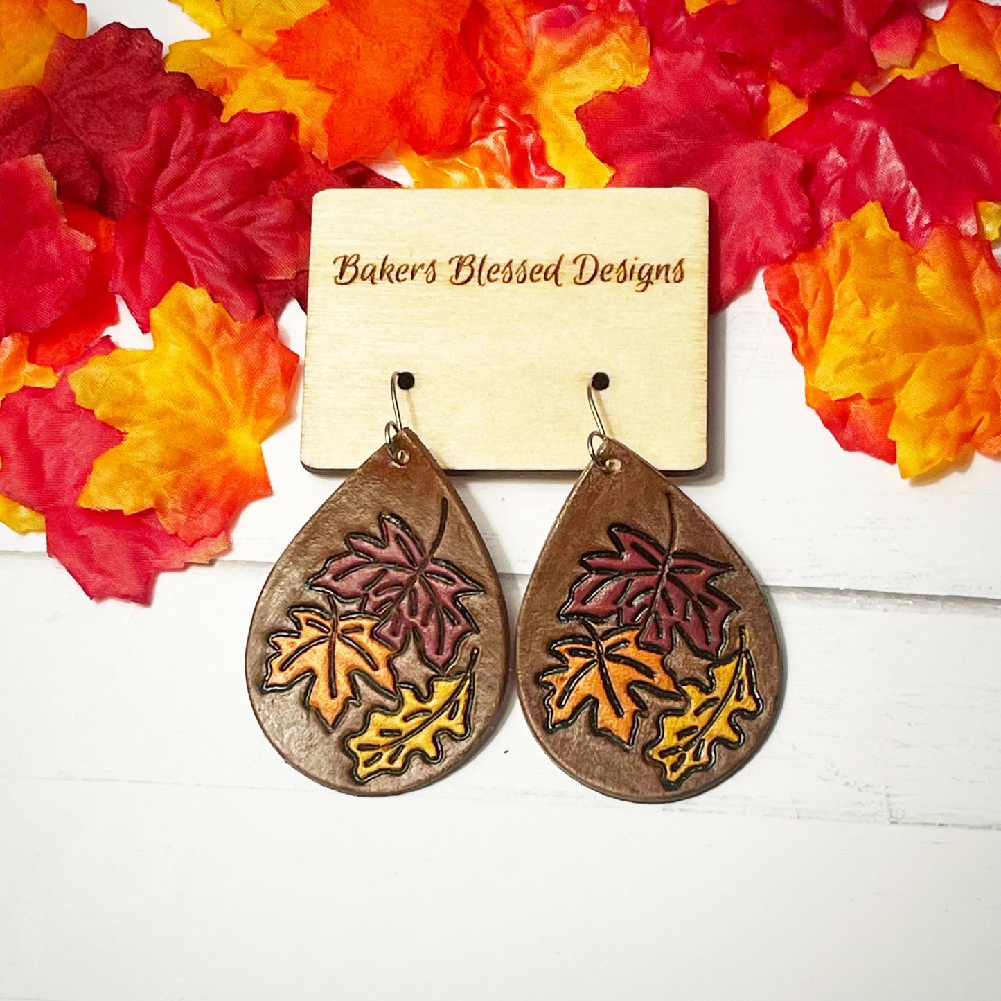 Preorder - Falling Leaves Teardrop- 2.25" Embossed (mirrored pair) - Steel Rule Wooden Earring Die