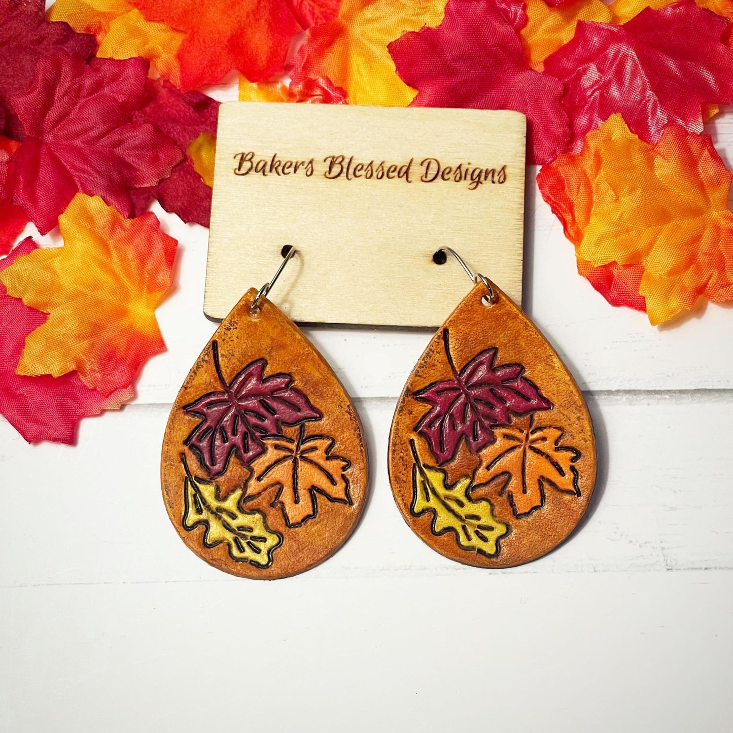 Preorder - Falling Leaves Teardrop- 2.25" Embossed (mirrored pair) - Steel Rule Wooden Earring Die