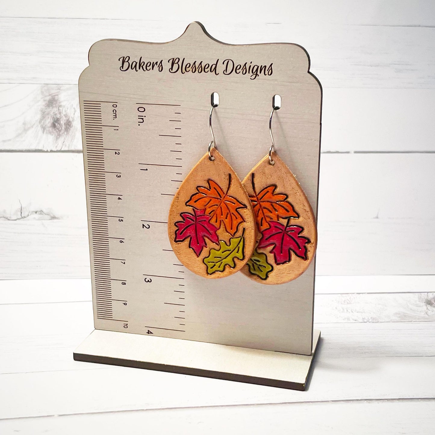 Preorder - Falling Leaves Teardrop- 2.25" Embossed (mirrored pair) - Steel Rule Wooden Earring Die
