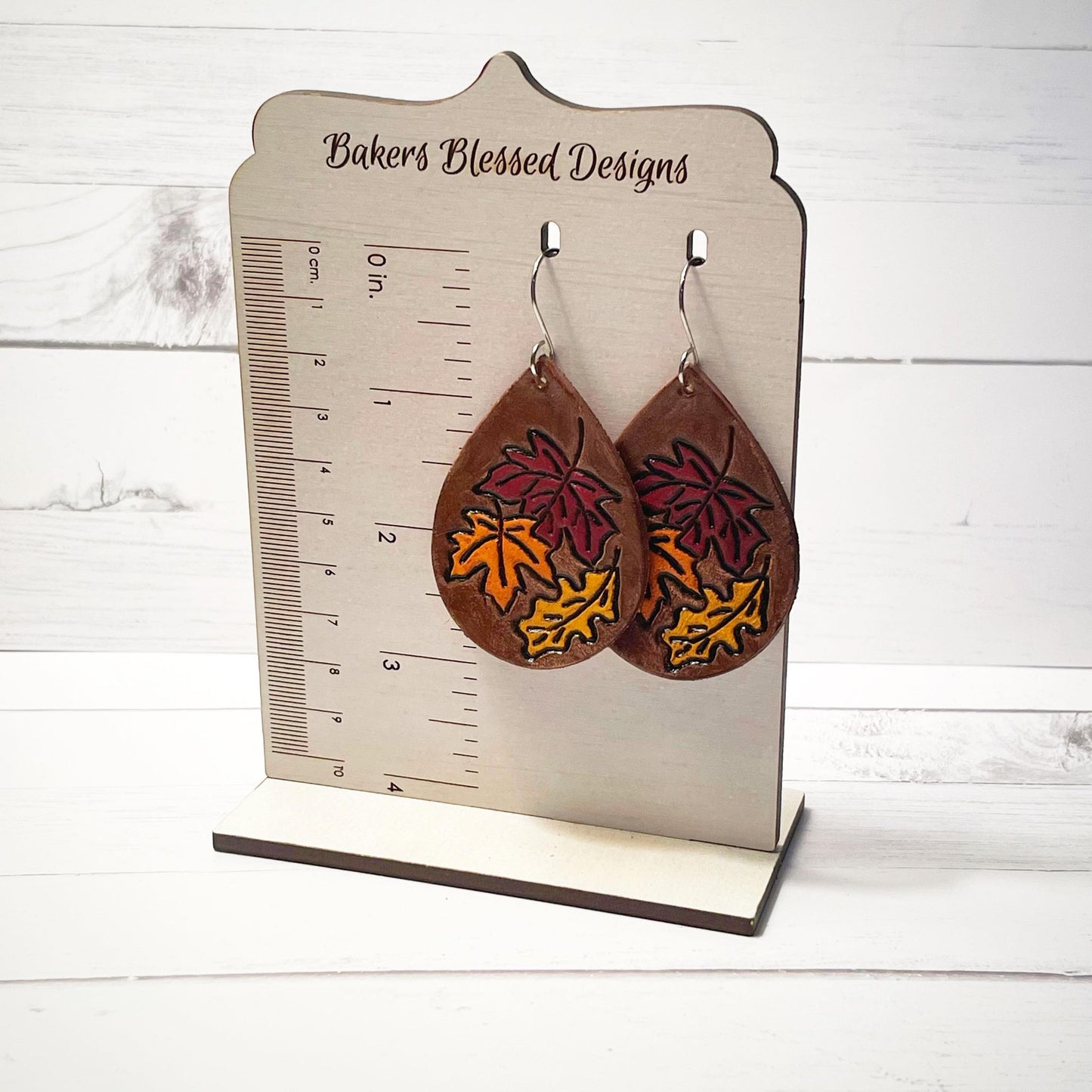 Preorder - Falling Leaves Teardrop- 2.25" Embossed (mirrored pair) - Steel Rule Wooden Earring Die