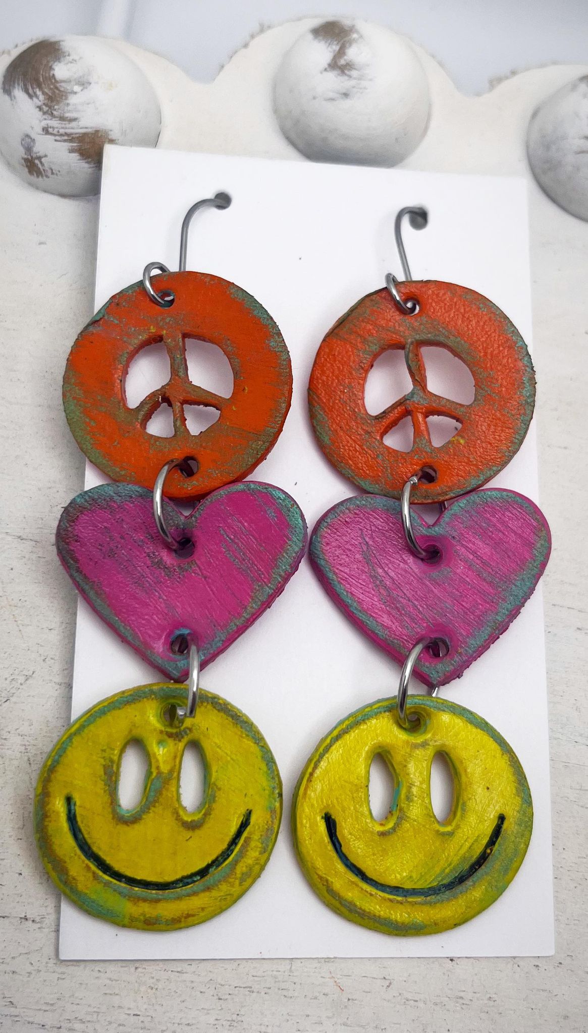 Peace Love and Happiness - 2.5' Pair - Steel Rule Wooden Earring Die