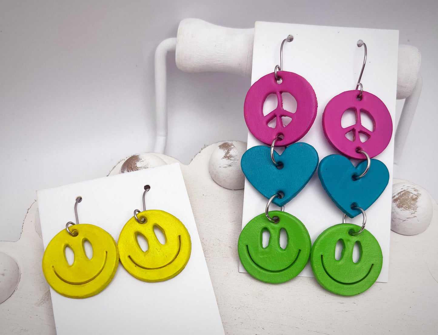 Peace Love and Happiness - 2.5' Pair - Steel Rule Wooden Earring Die