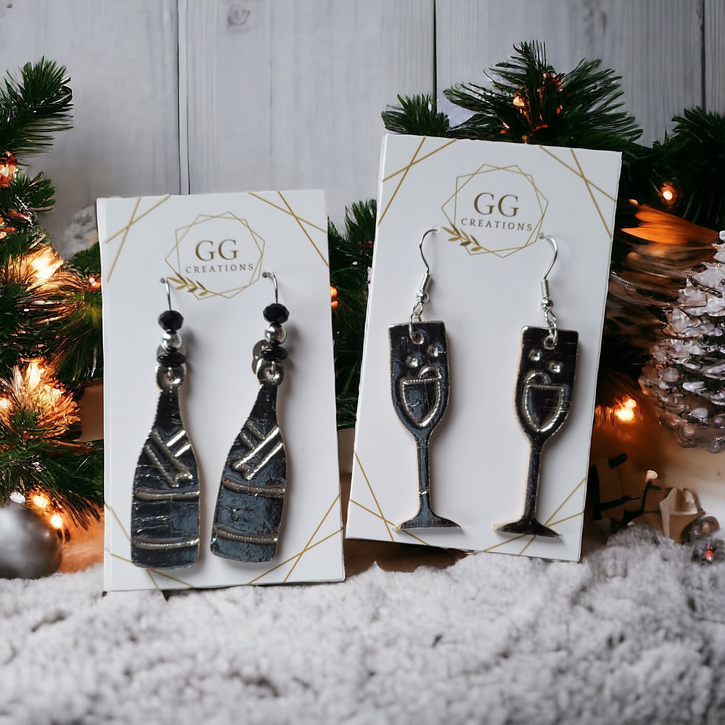 Champagne/Wine and Glass - 1.75" Embossed mirrored pairs - Steel Rule Wooden Earring Die