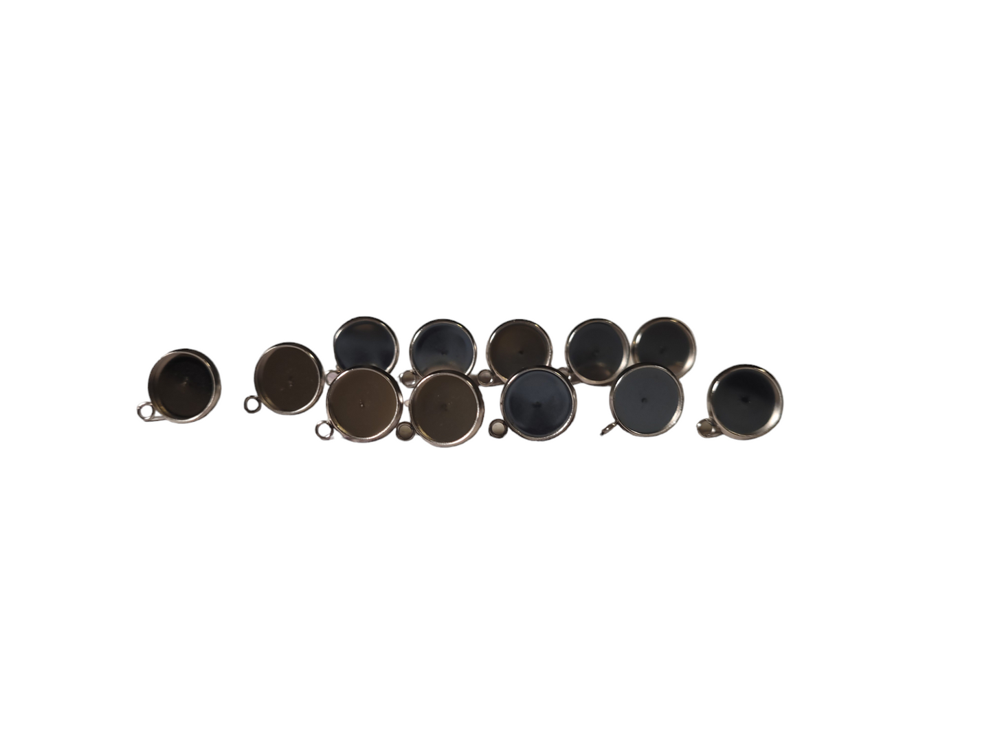 Stainless steel bezel settings earring posts with loop connectors- 12 pair