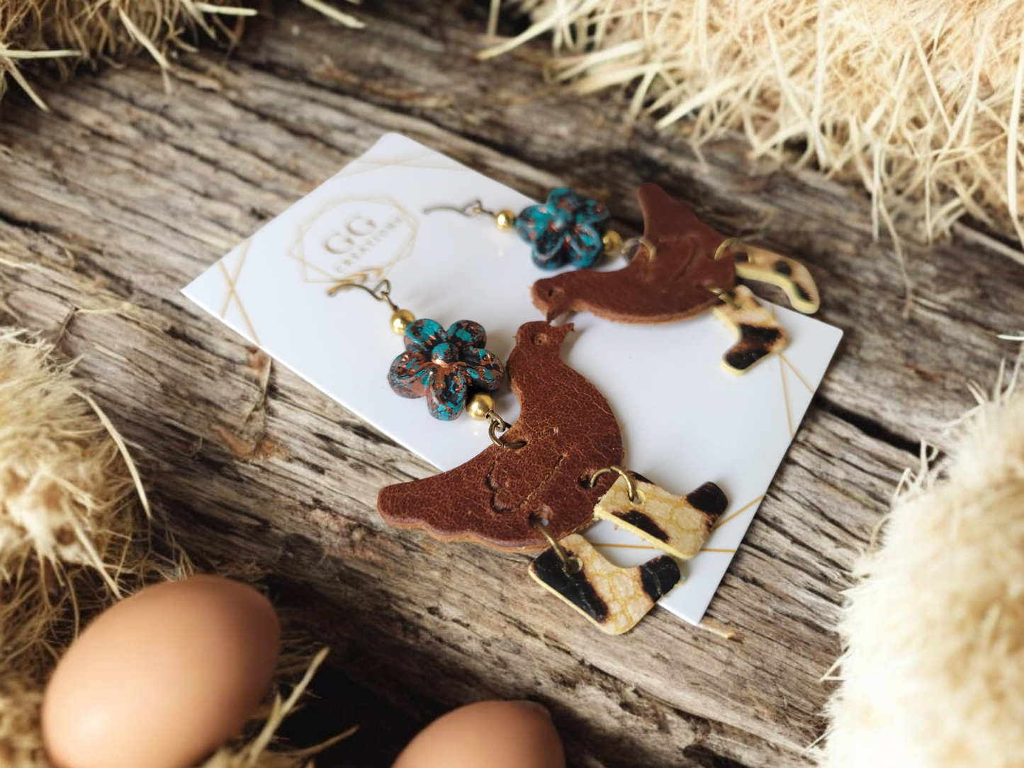Chicken in Boots - Embossed Mirrored (Pair) - Steel Rule Wooden Earring Die