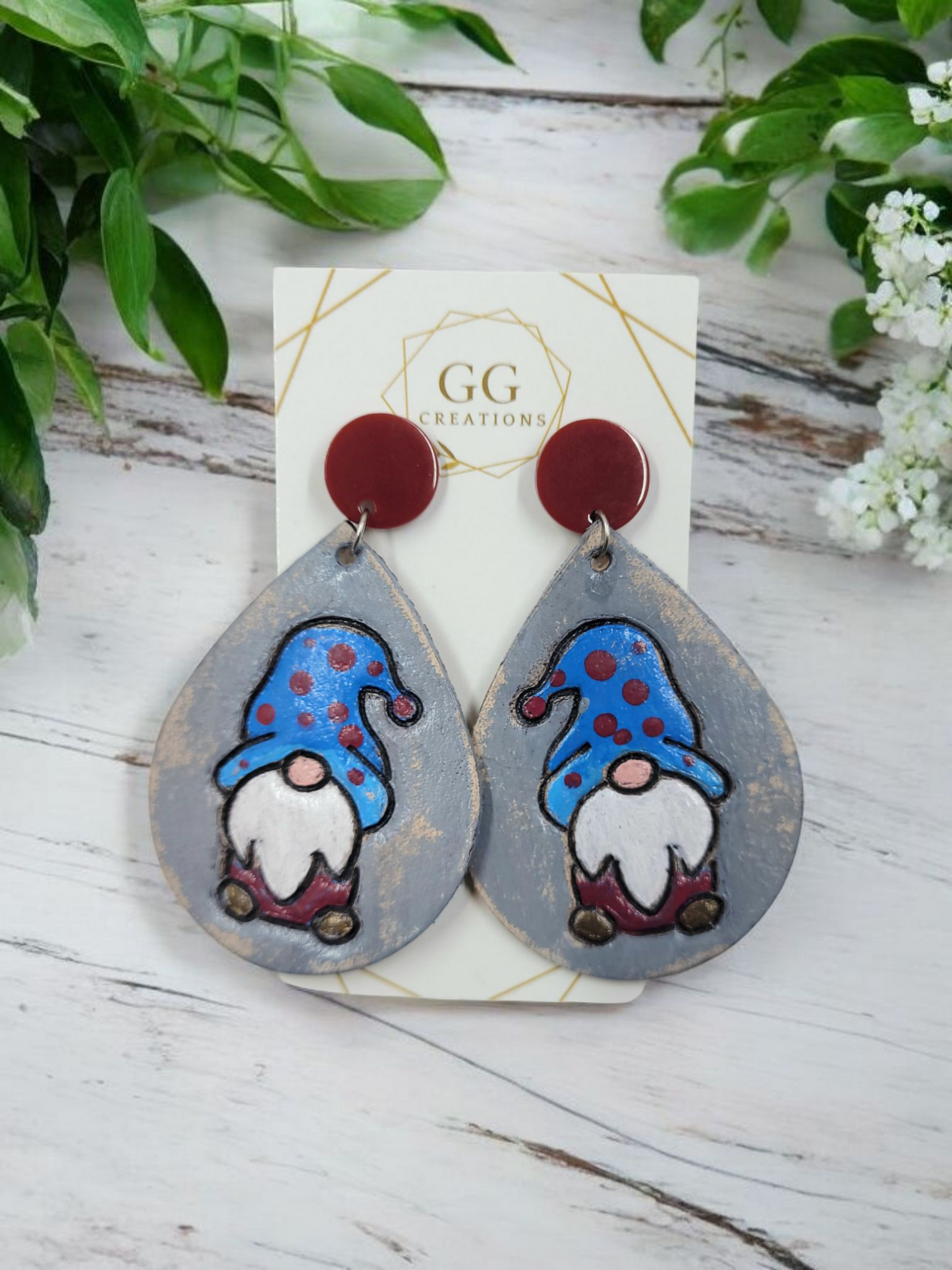 Gnome Teardrop- 2.25" Mirrored Pair Embossed - Steel Rule Wooden Earring Die