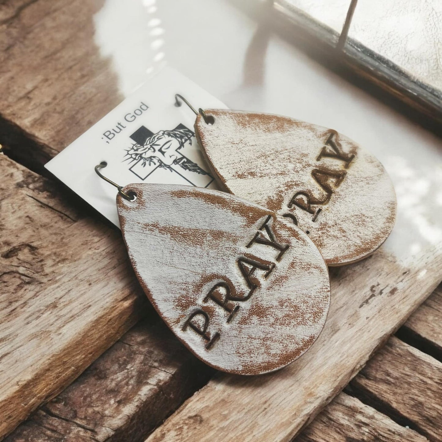 Preorder - PRAY Teardrop- 2.5" Embossed - Steel Rule Wooden Earring Die