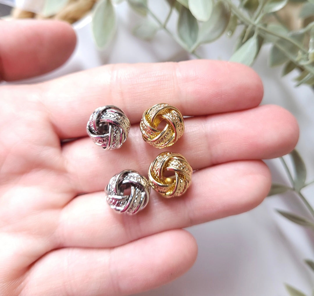Twist Knot Studs - Mixed Colors - silver and gold - 8 pair