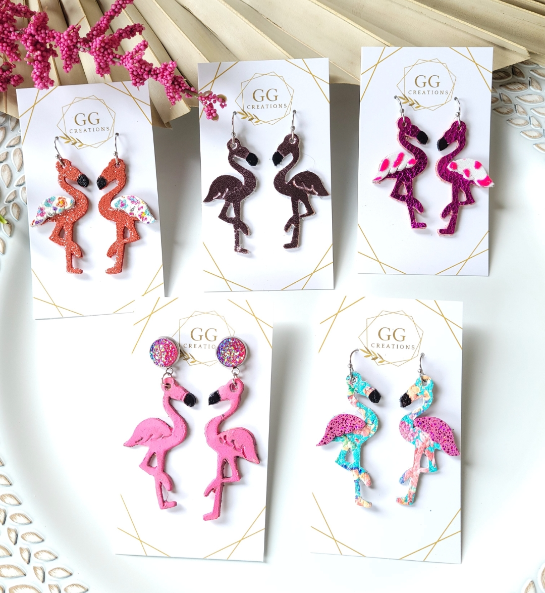 Preorder - Flamingos - 1.75" Embossed (Pair) - Steel Rule Wooden Earring Die