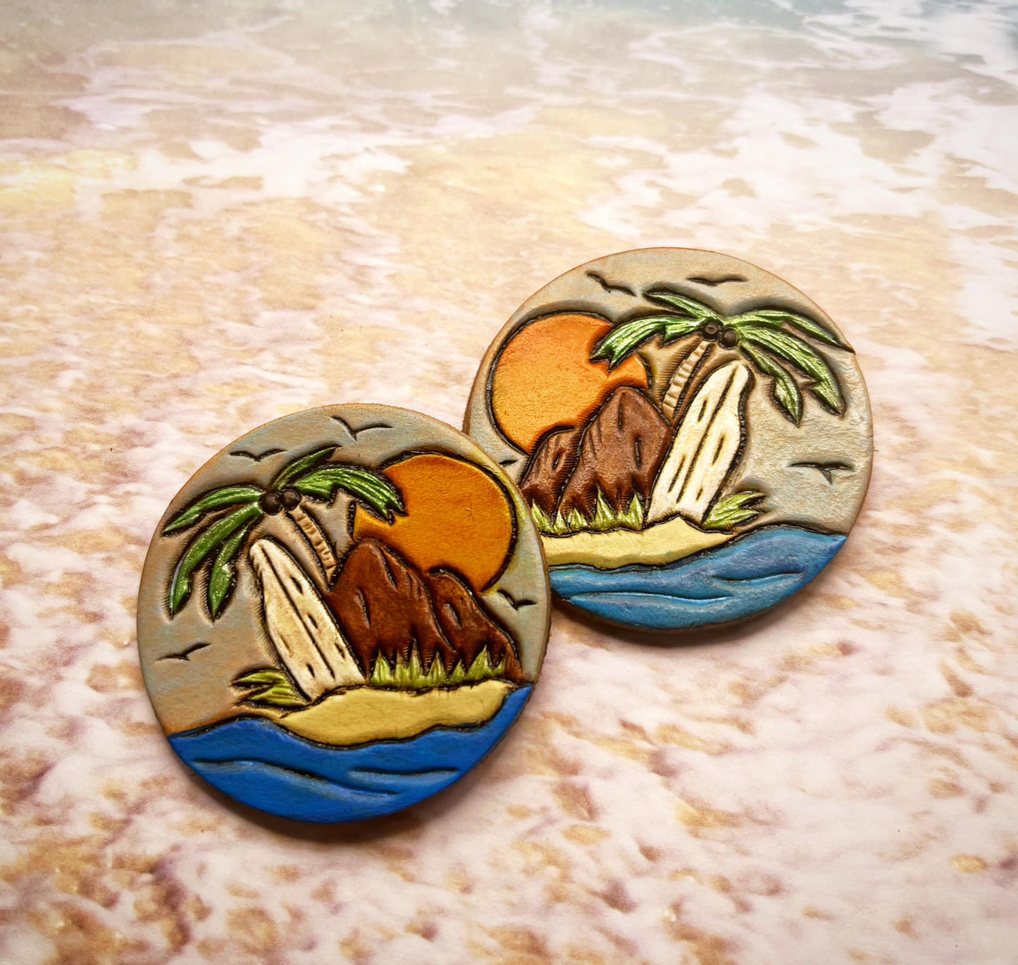 Preorder - Beachy Paradise - 1.75" Embossed Mirrored Pair - Steel Rule Wooden Earring Die - Embossed
