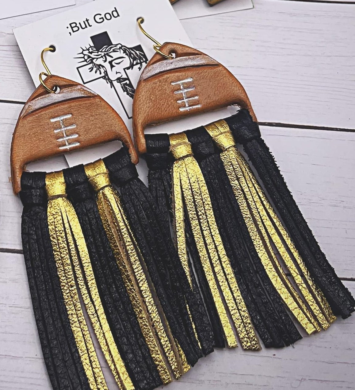 Stephanie's Linebacker Embossed Football Fringe- (pair) - Steel Rule Wooden Earring Die