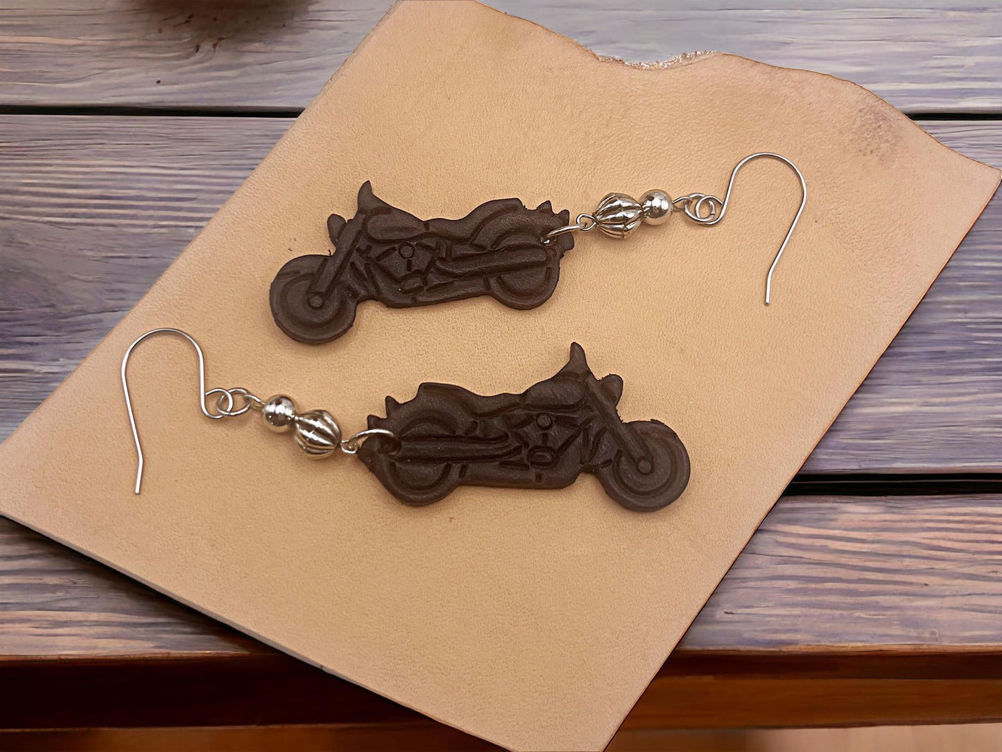 Motorcycle -2" Embossed Mirrored Pair - Steel Rule Wooden Earring Die