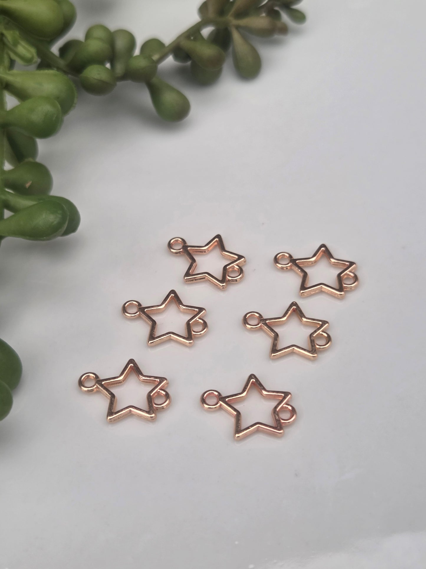 Star Charms - Double hole - 3 color choices - 6 pieces - Earring Findings