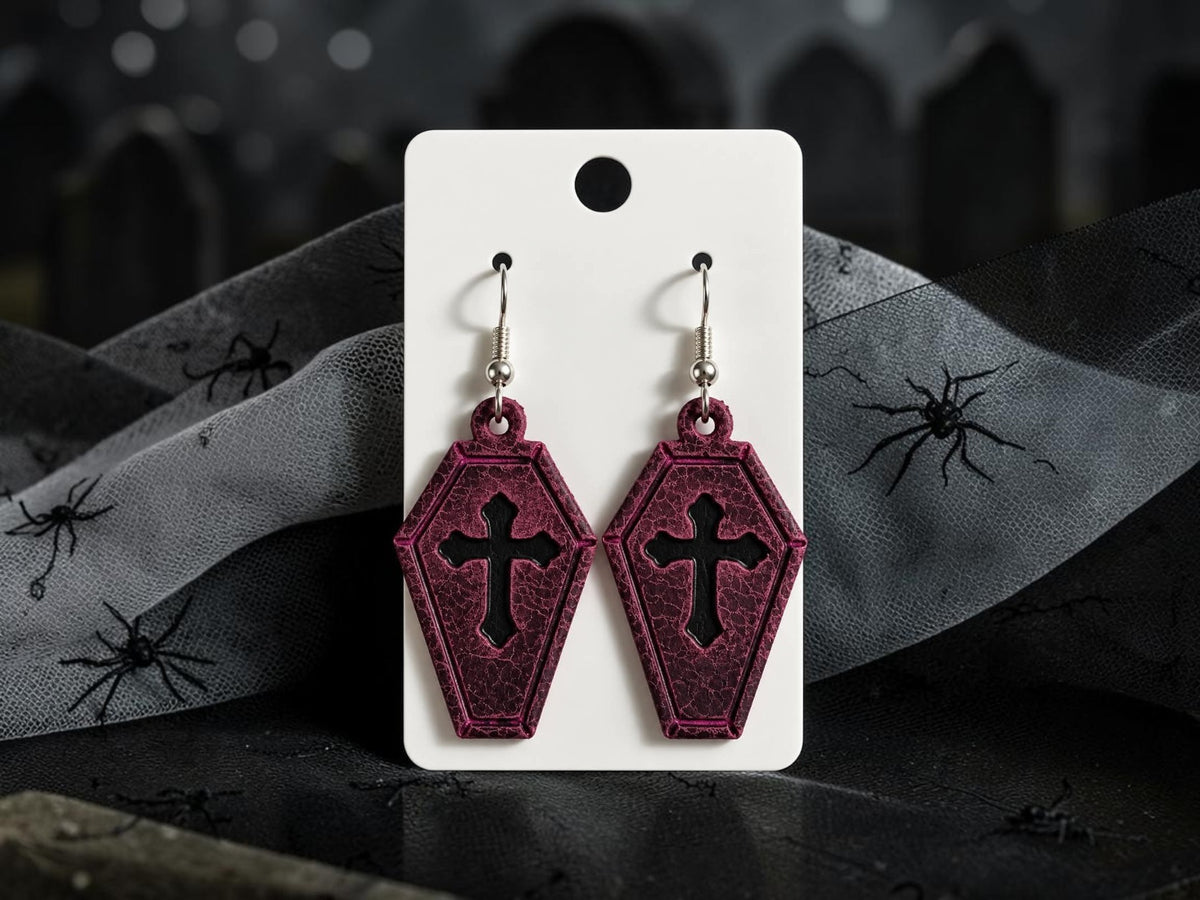 1.75" Spooky Coffins - Embossed and cut out - Steel Rule Wooden Earring Die