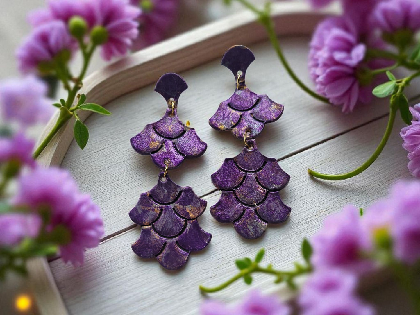 Preorder - Enchanted Falling Scales- Embossed Pair - Steel Rule Wooden Earring Die
