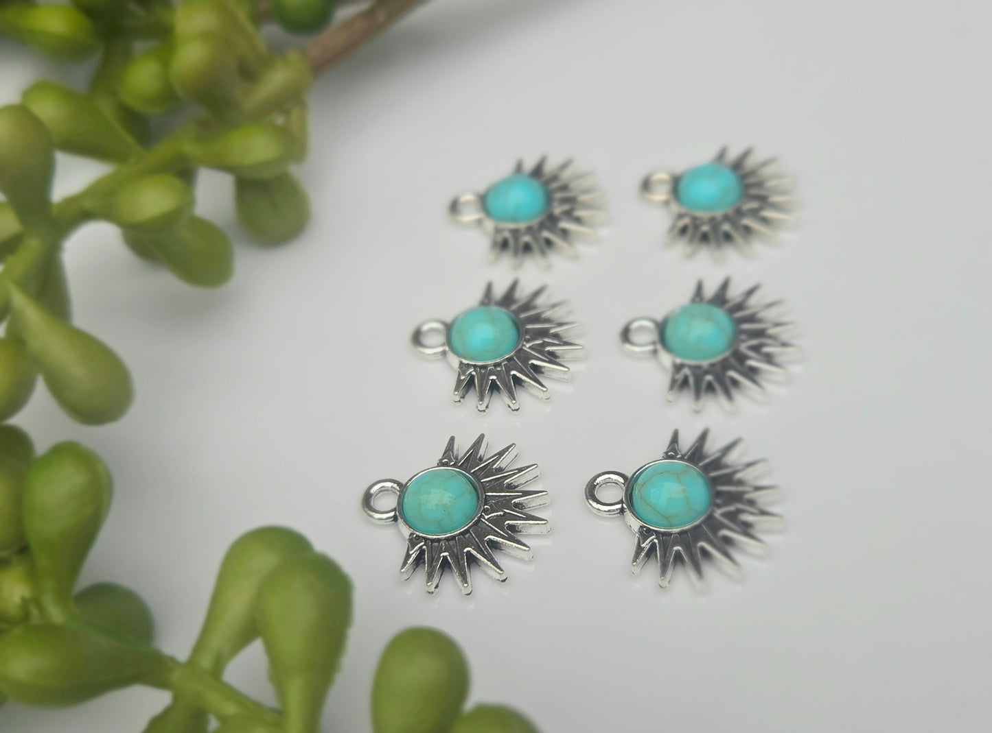 Burst - Turquoise/Silver Charms - 6 pieces - Earring Findings