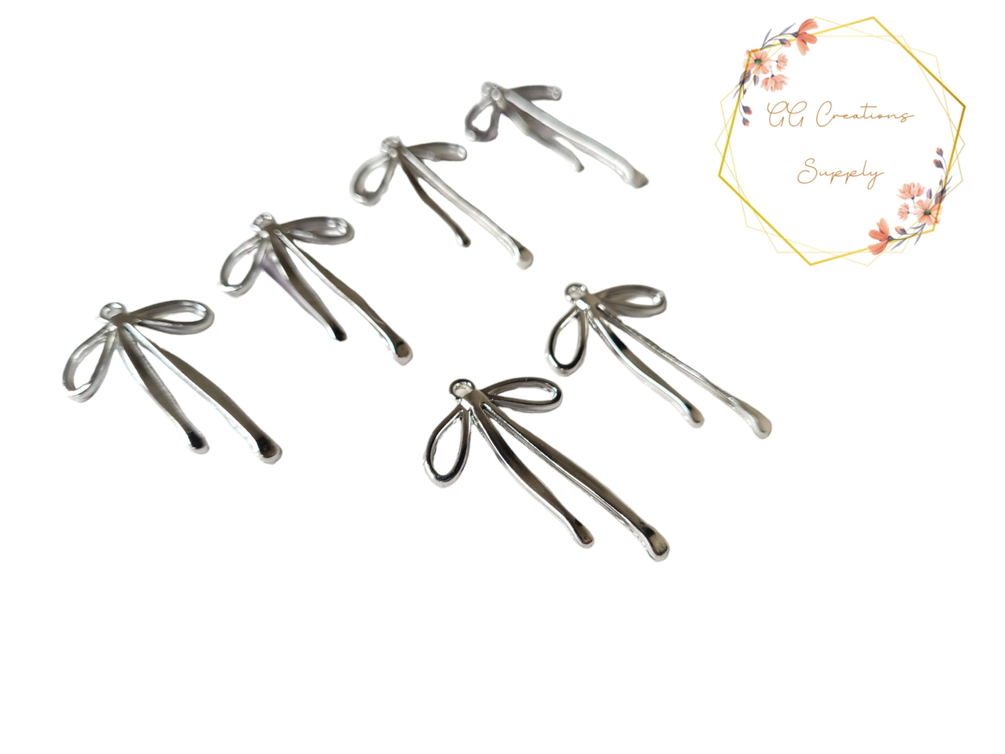 Bow Charm - Quantity: 6 pieces (3 pair)