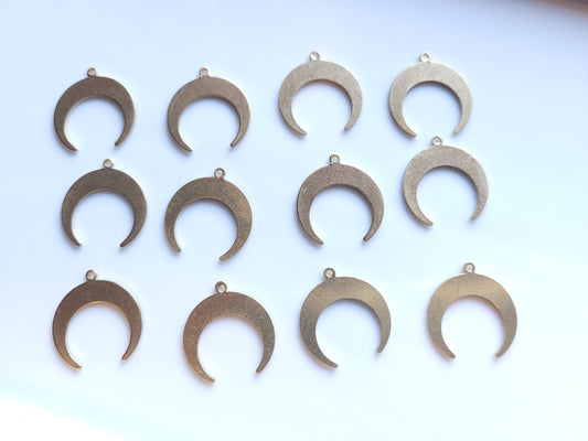 Charms - Geometric Raw Brass Moon - 12 pieces