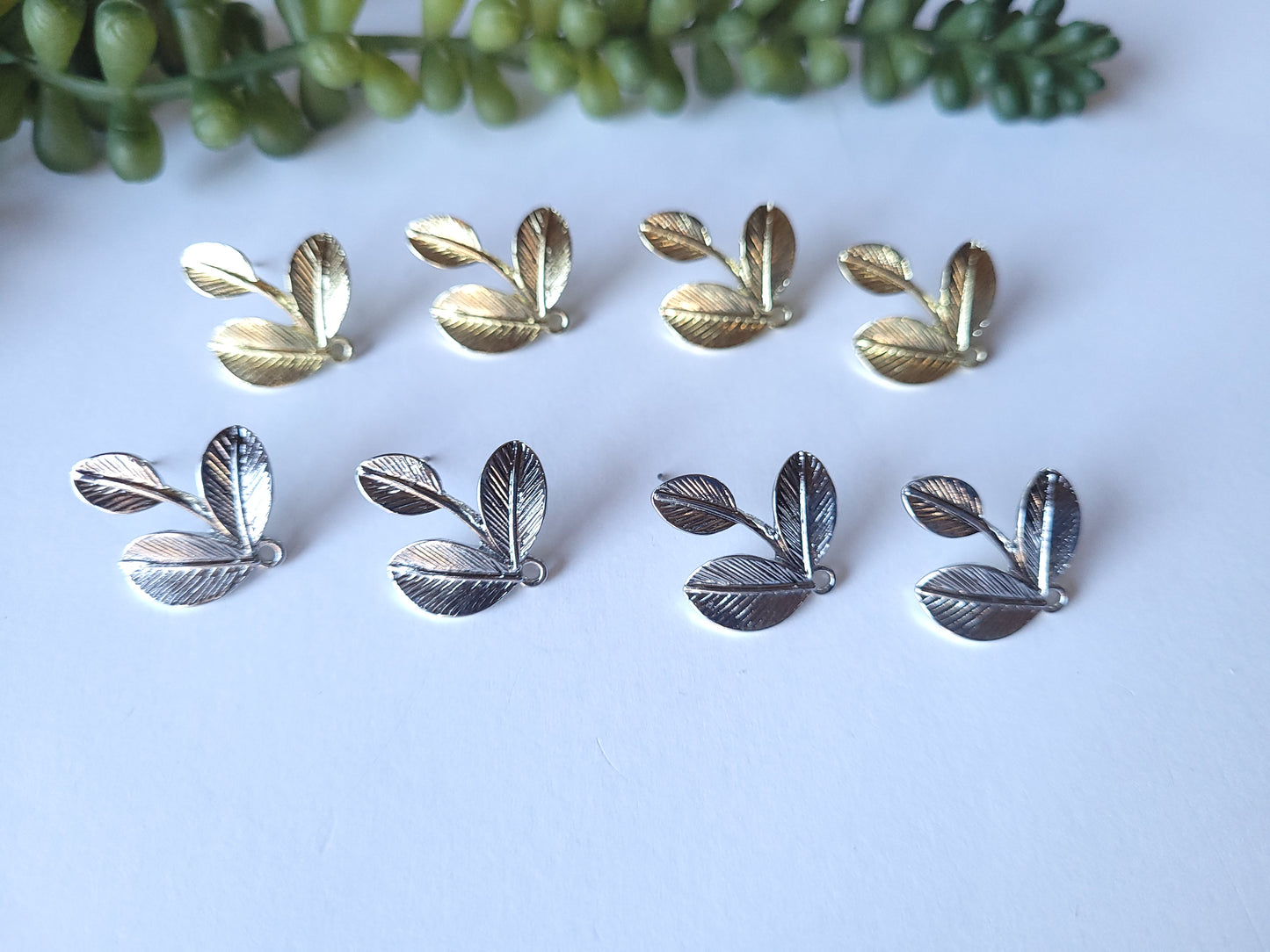 Leaf Earring Stud Connector - mixed - 4 pair (8 pieces)