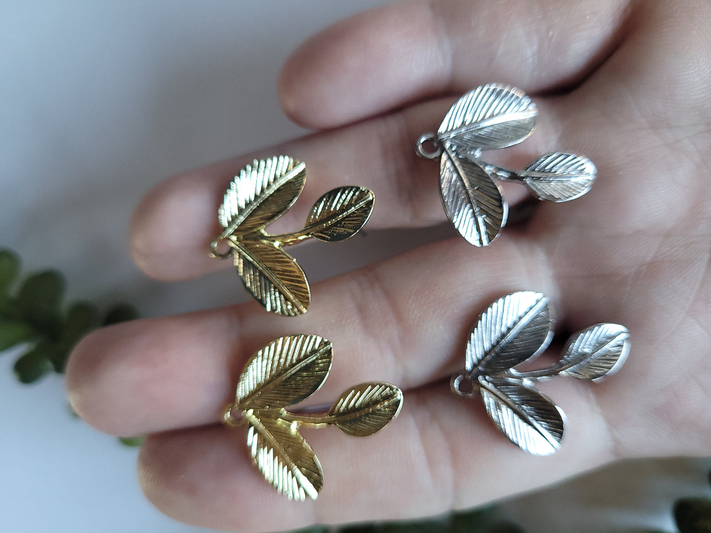 Leaf Earring Stud Connector - mixed - 4 pair (8 pieces)