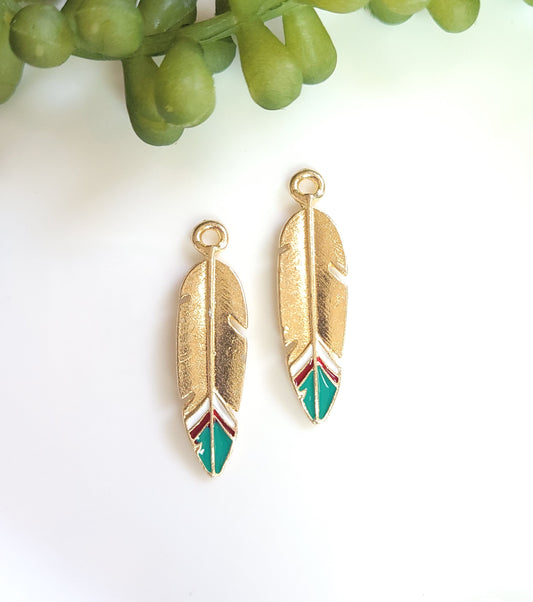 Gold Feather Charms - 6 pieces - Earring Findings