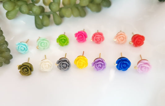 Resin Flower Ear posts connector - 5 pair - random mix