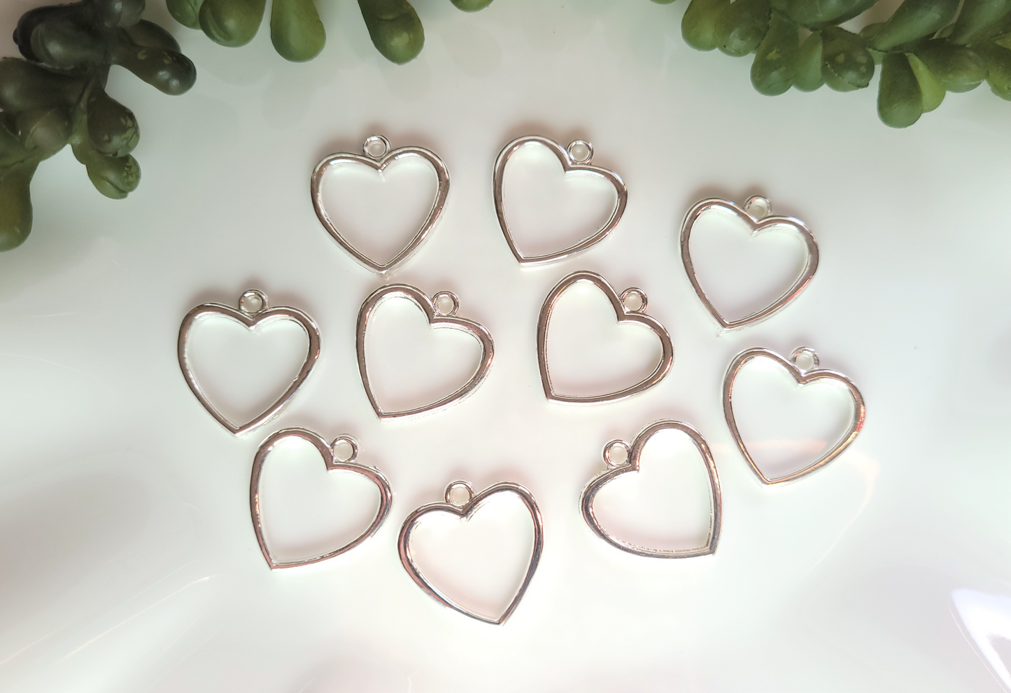 Silver Heart Shape Pendant/Connector - 6 pair