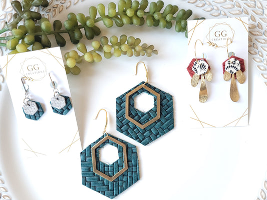 Hexagons - 2 sizes in pairs - 2.25" and 1.5" - Geometric Drop - Earring Die