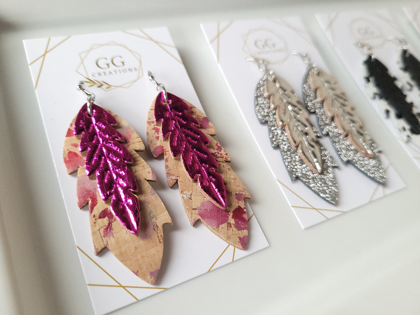 Nora - Embossed Double layered Feather (pair) - Steel Rule Wooden Earring Die