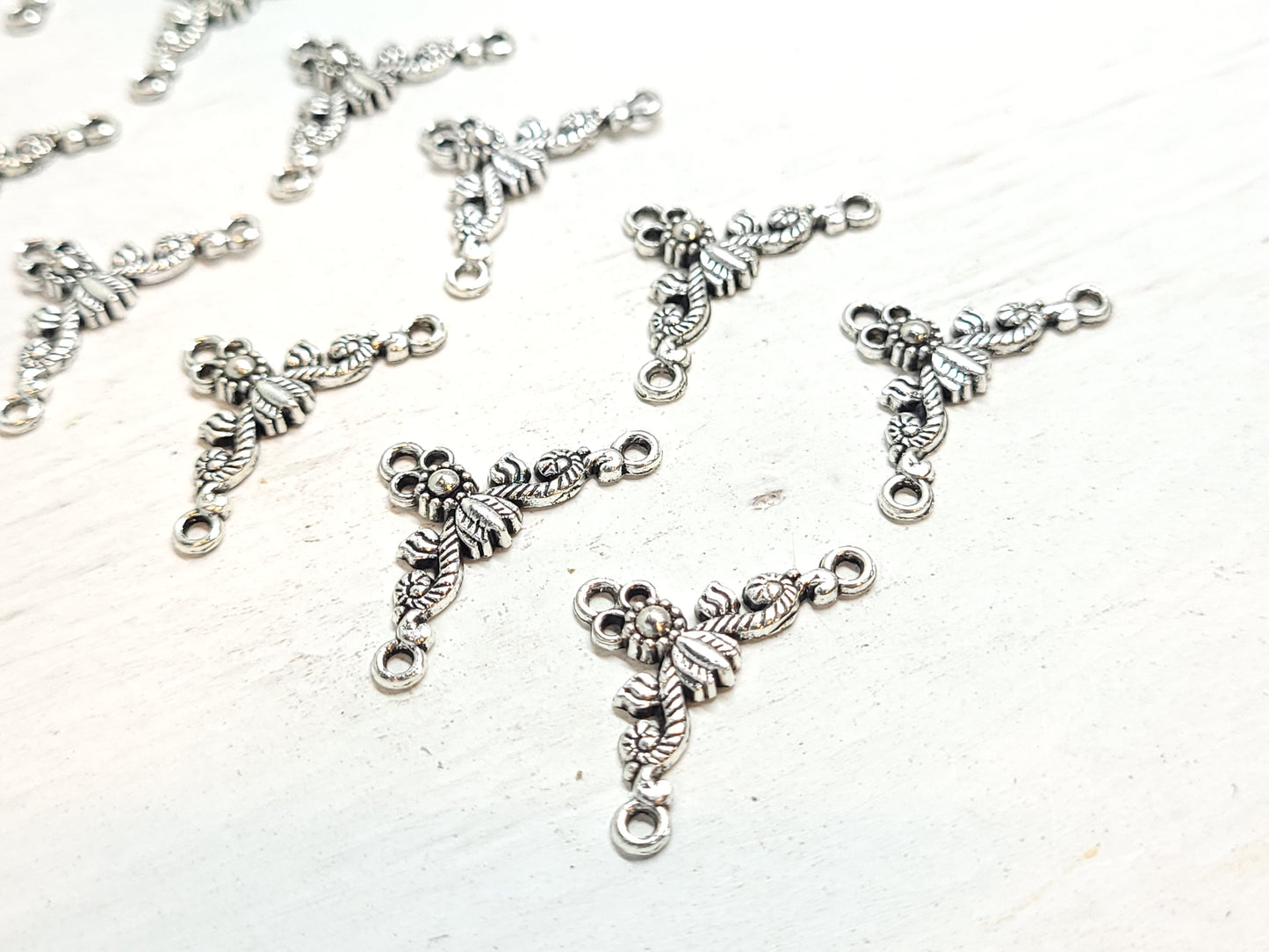 Connector Charm Pendants - Style 2 - 12 pieces -silver