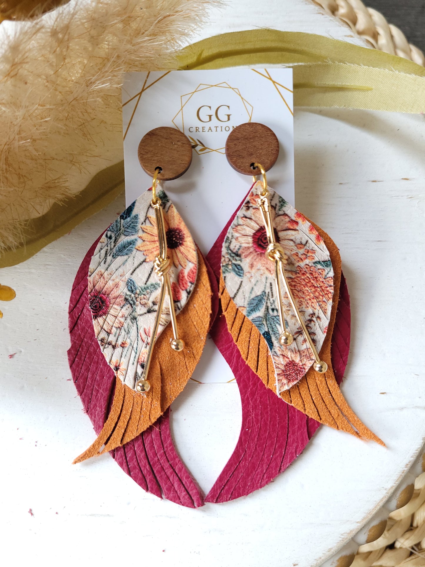 Phoebe Triple Fringed Feather - Steel Rule Wooden Earring die