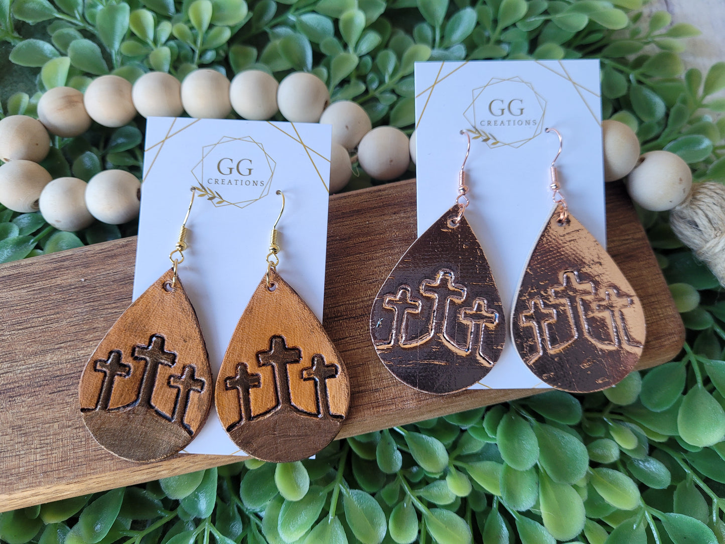 Three Crosses on Hill - 2" Embossed Teardrop - Steel Rule Wooden Earring Die