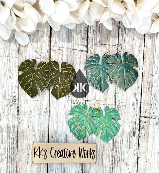 Monstera Leaves - Embossed (Mirrored Pair) - Steel Rule Wooden Earring Die