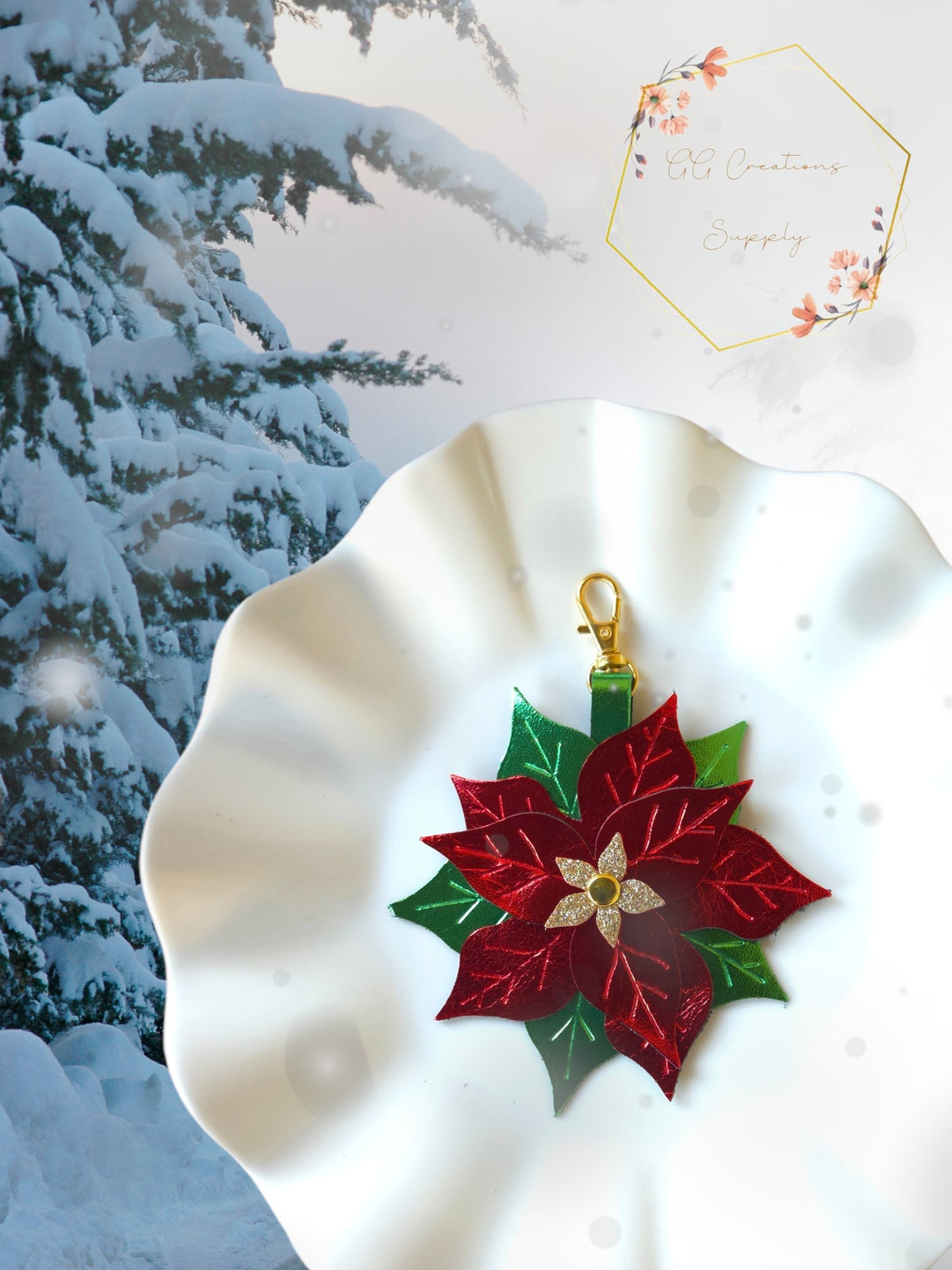 Preorder - 4.25" Poinesettia Flower  - Bag Charm, Accessory Keychain Die - Steel Rule Wooden Die