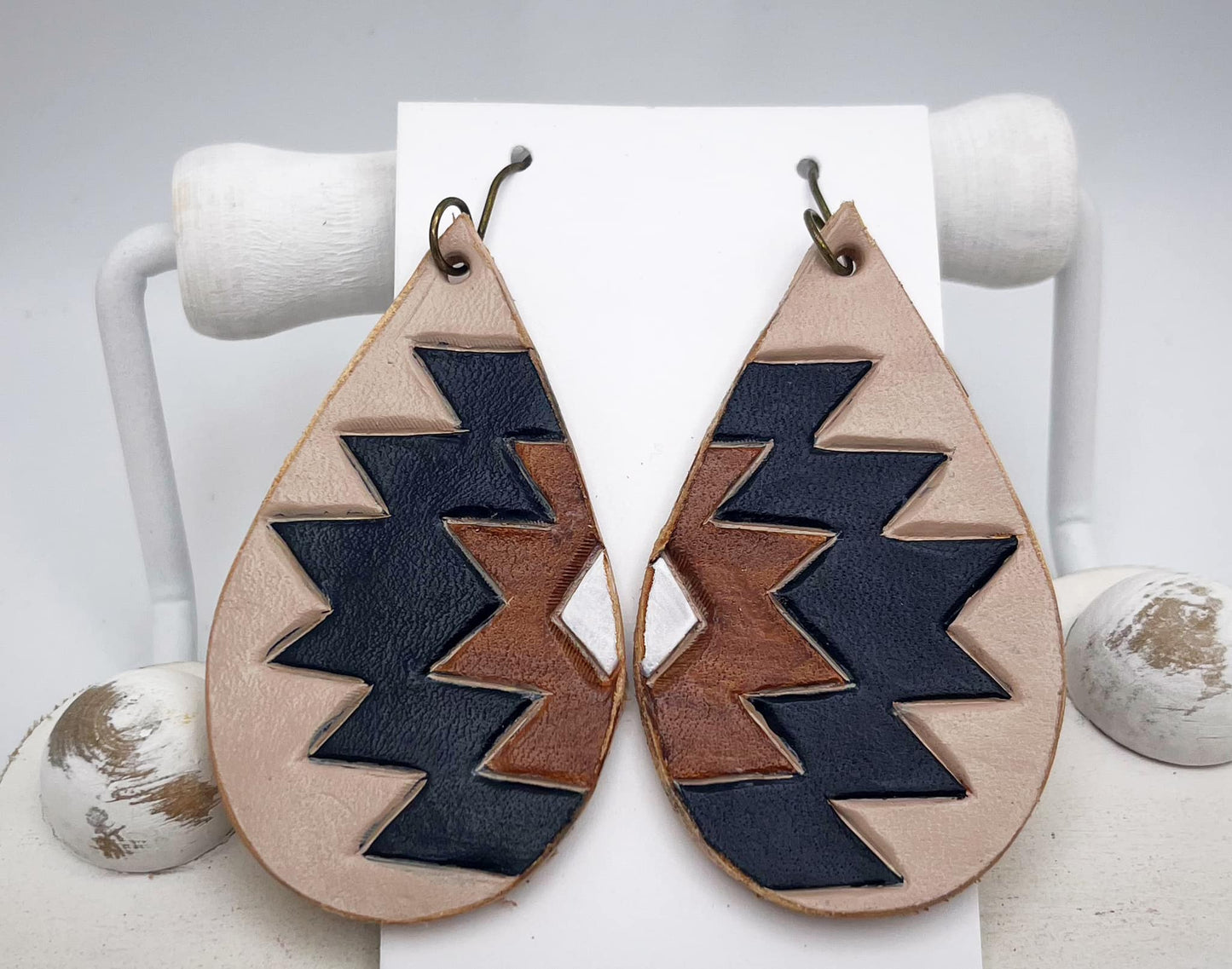 Aztec Teardrop- Embossed (mirrored pair)  - Steel Rule Wooden Earring Die