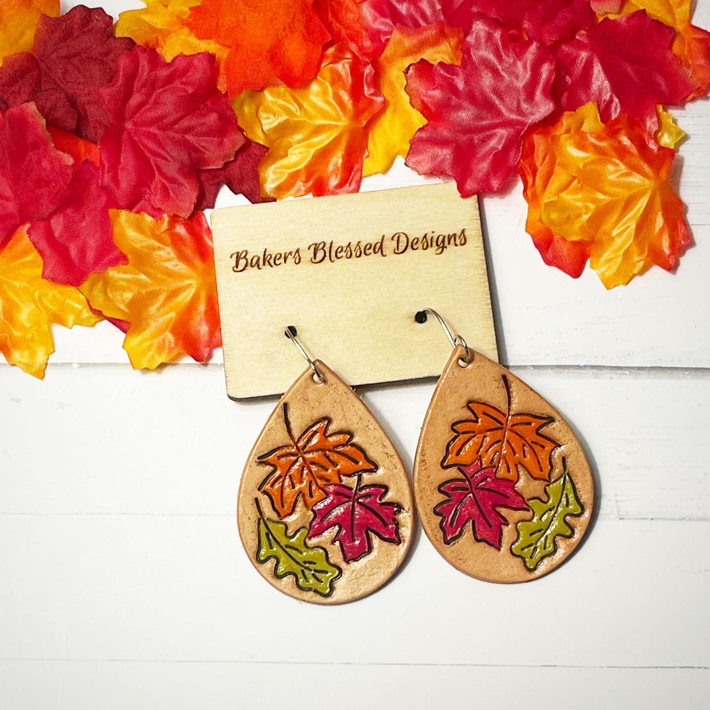 Falling Leaves Teardrop- 2.25" Embossed (mirrored pair)  - Steel Rule Wooden Earring Die