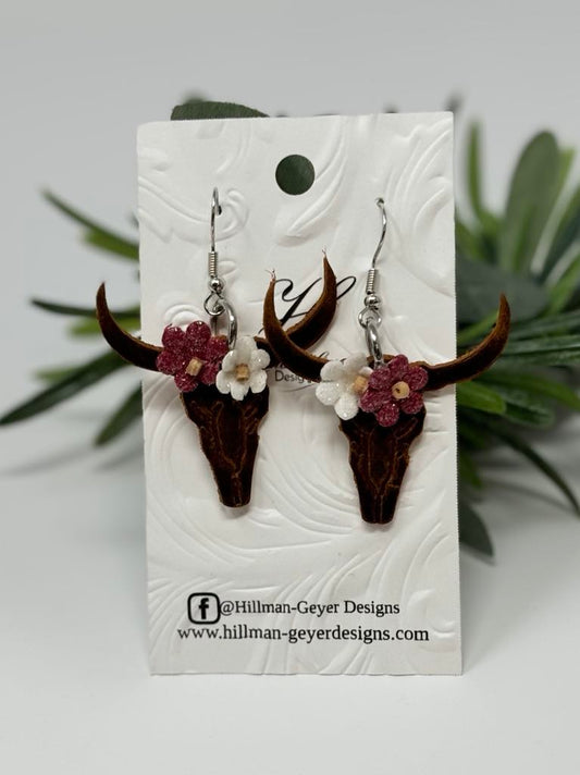 Sterling Longhorn - Embossed - 1.5" pair - Steel Rule Wooden Earring Die